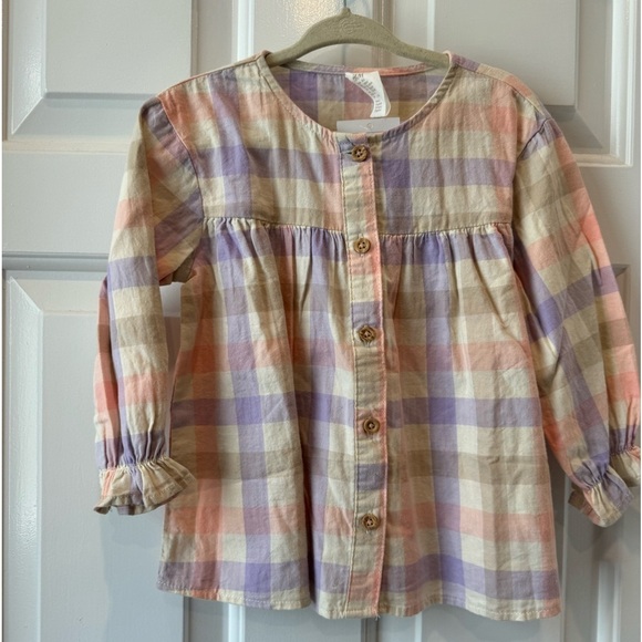 H&M plaid purple and pink baby girl tunic top size 12-18 months NWT - Picture 3 of 4